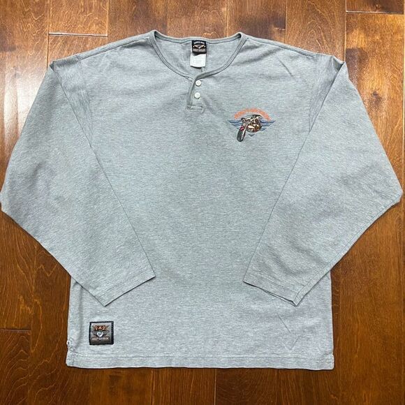 Harley Davidson Wile E Coyote Motorcycle Henley Gray T-Shirt Men's Size Large - Picture 4 of 9